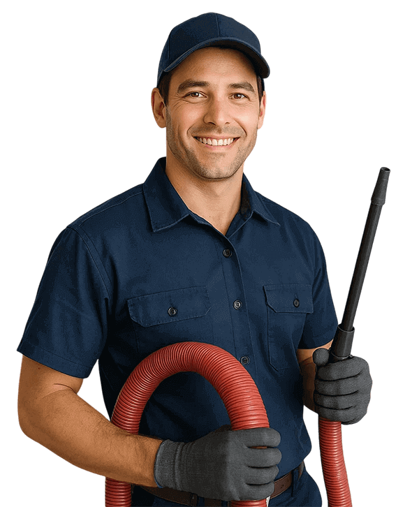Cypress Air Ducts Cleaning TX    technician holding HVAC tools and smiling